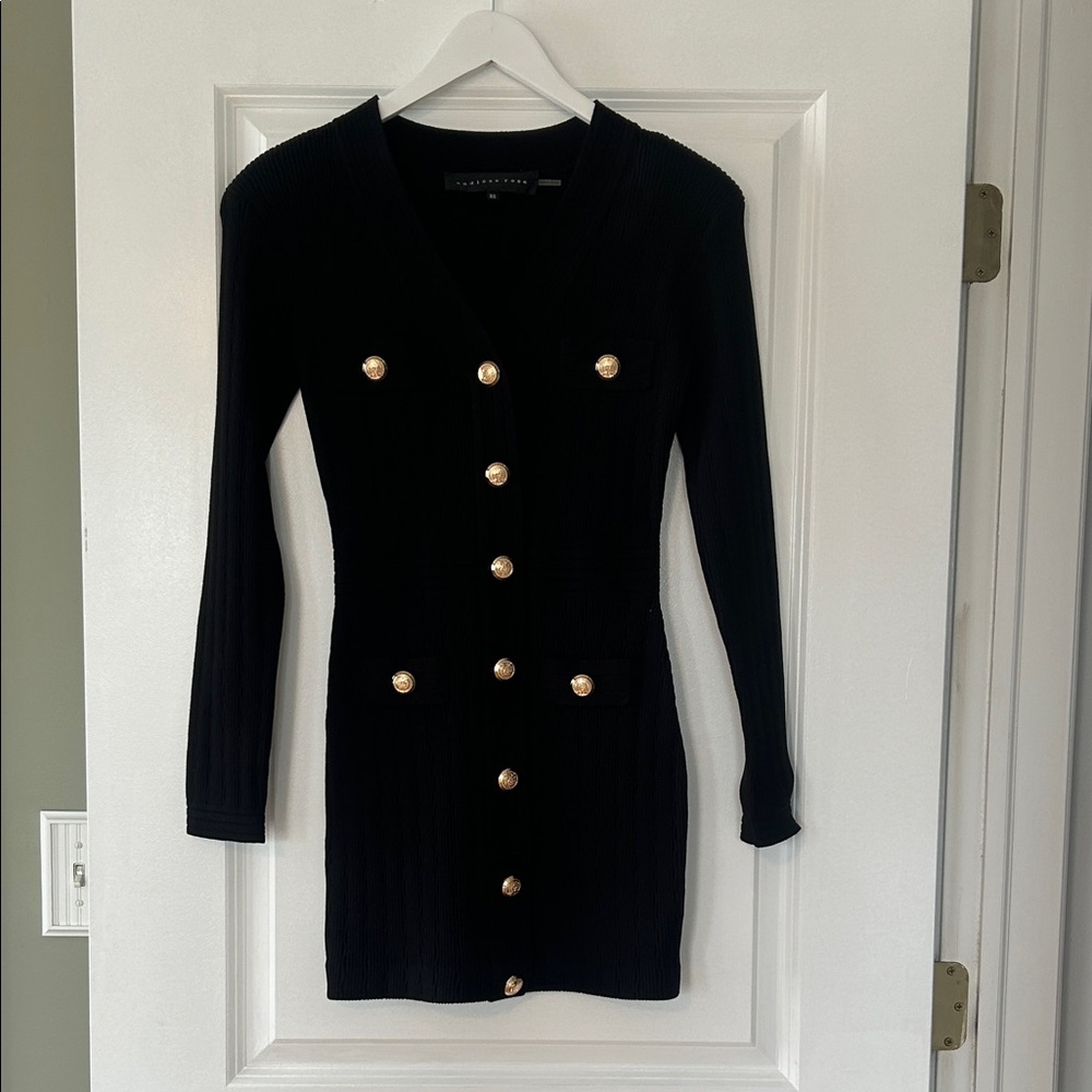 Endless Rose Black Long Sleeve Button-Front Knit Dress